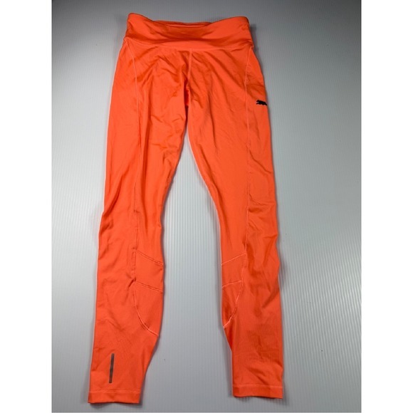 Puma Running Leggings Athletic Workout Neon Orange with Pockets Women S w stains - Picture 1 of 7